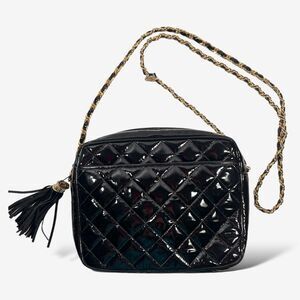 Jay Herbert VTG black patent leather crossbody  bag tassel  chain strap
